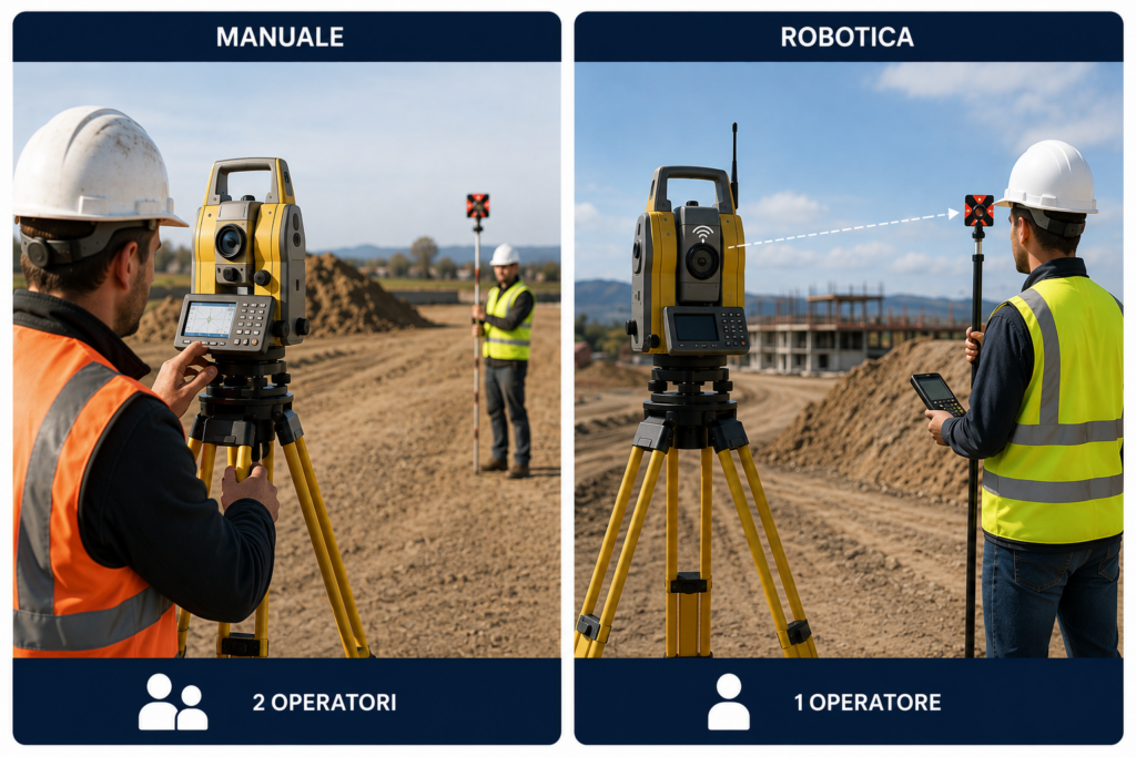 Stazione totale manuale vs robotica